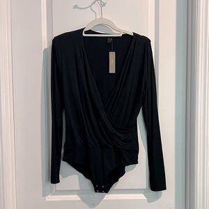 Faux Wrap Drapey V-neckline Bodysuit Top